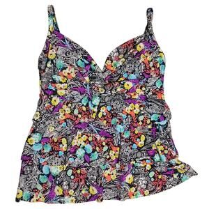 24th & Ocean Tiered Tankini With Ruffled Paisley Geometric Print Womens 16W EUC